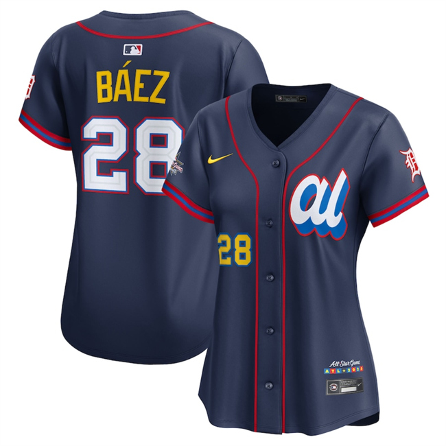 Women's Navy American League #28 Javier Báez 2025 All-Star Edition Limited Stitched Baseball Jersey(Run Small)